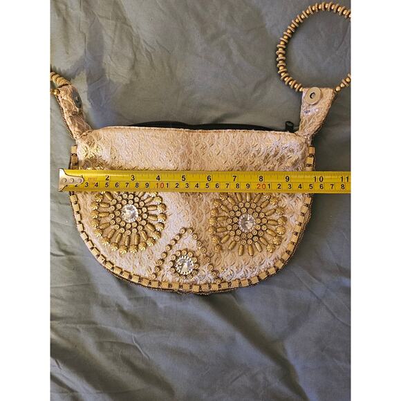 Handcrafted Artisan Gold Beaded Evening Clutch Wristlet Boho Bridal Purse Bag - Picture 8 of 9